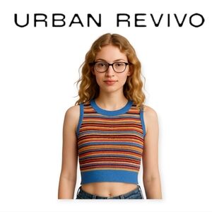 Urban Revivo Blue Red Striped Lightweight Knit Tank Top Womens Size 6